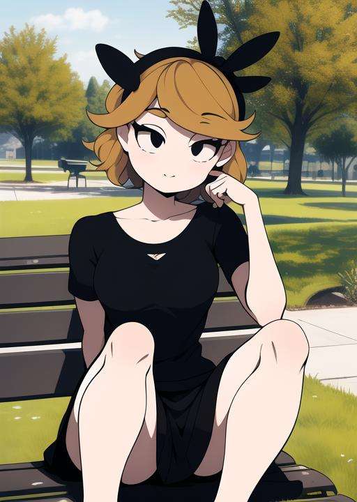 <lora:derpina-09:1> derpina, detailed background, sitting on bench, outdoors, public park, masterpiece, best quality