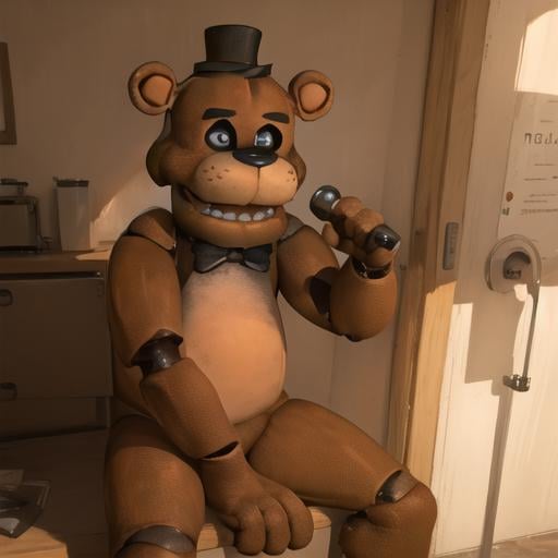 <lora:freddy:0.8> freddy, brown fur, solo, sitting, masterpiece, best quality