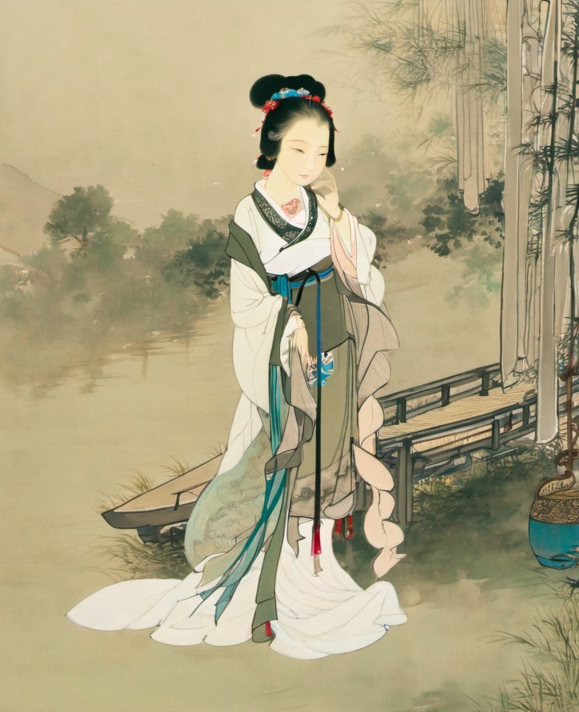 1girl, hanfu,<lora:国画_工笔人物_V1.0XL:1>, masterpiece, best quality,