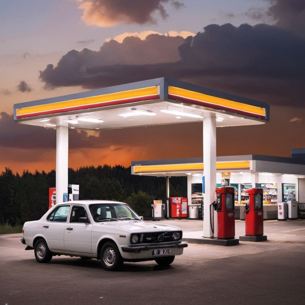 a car in a gas station