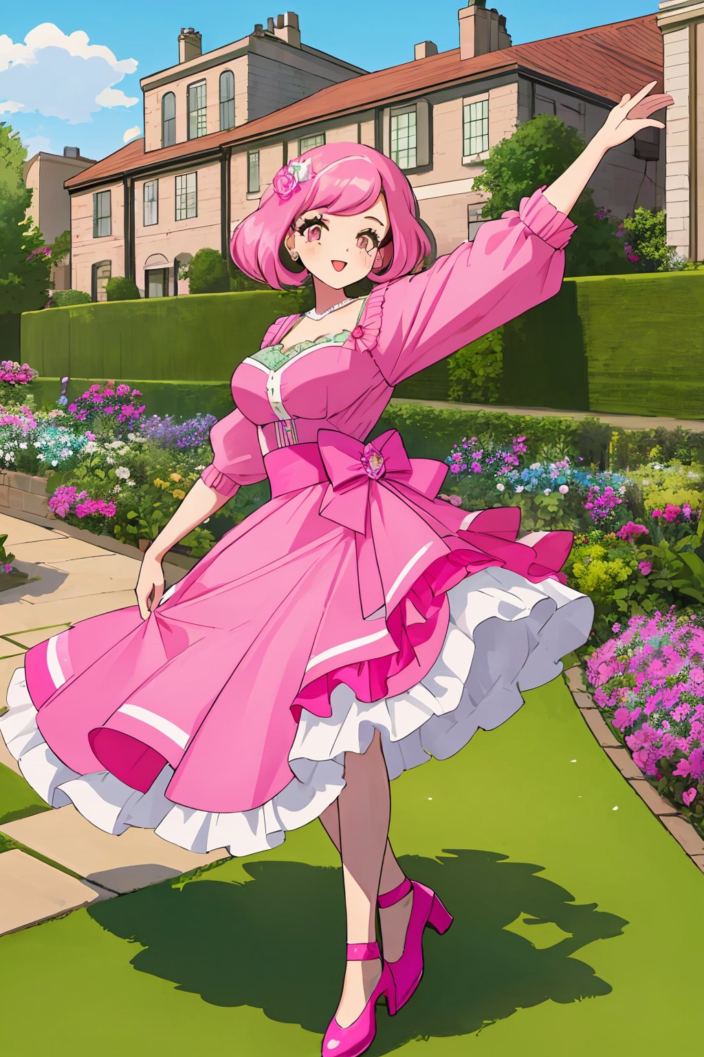 (best quality:1.2), (hyper detailed), 

Rosie's hobbies include exploring her town's gardens, tending to her own pink-themed garden, and participating in various community events and celebrations. She enjoys dancing, often attending retro-themed dance parties with her friends, where she can showcase her love for all things pink.