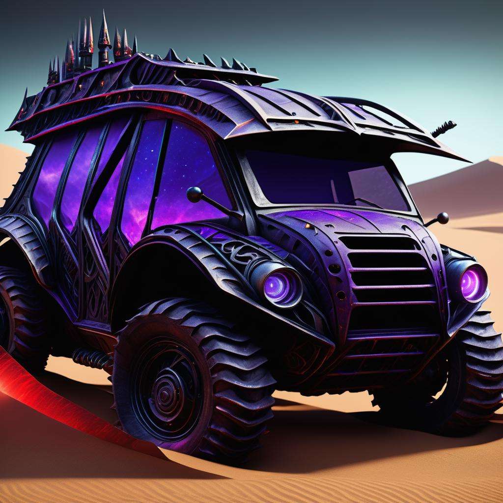 ((realistic,digital art)), (hyper detailed),DonMD4rk3lv3sXL Enormous Worm Drill (Dune),   Brake Lights, Roof Rack,  Rubber, Aerodynamic, Iridescent Hue, Rugged Texture, <lora:DonMD4rk3lv3sXL_v1.2-000012:0.8>