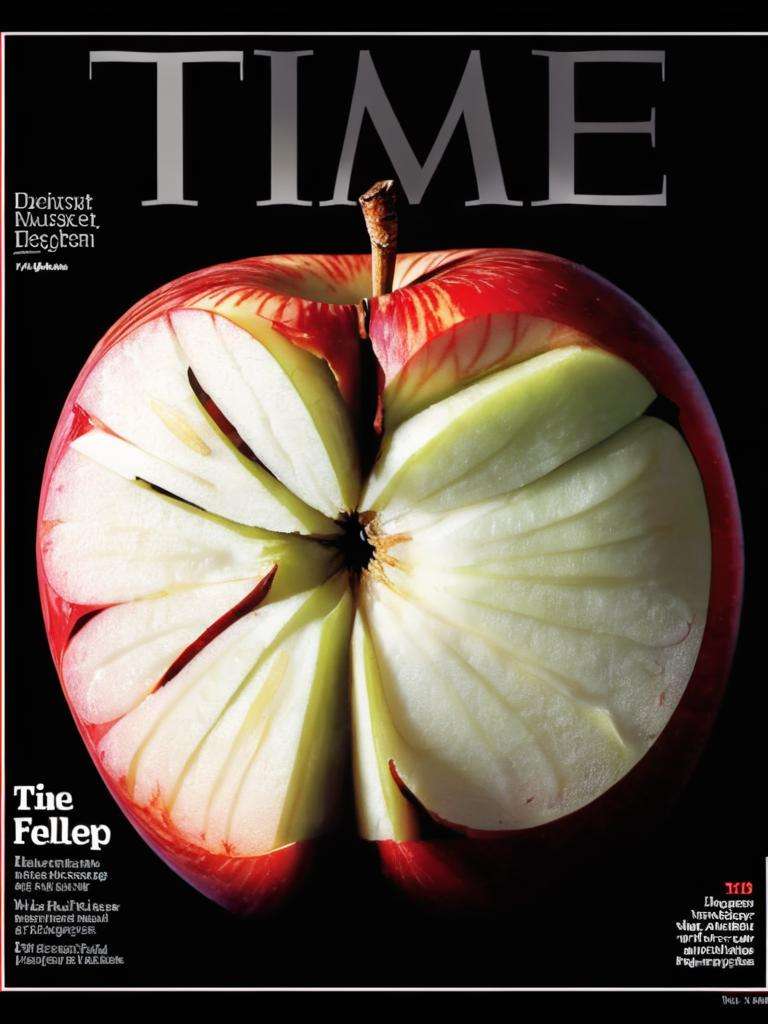 time magazine, artwork of a sliced apple <lora:time_xl:1> 