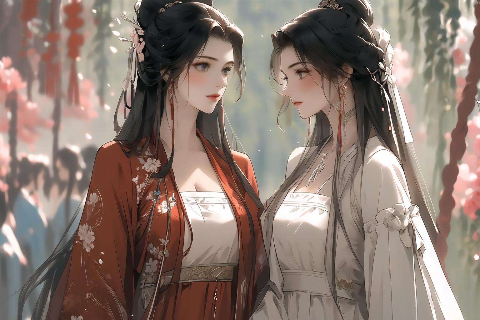 (masterpiece),(best quality),(ultra-detailed),dress,multiple girls,2girls,,Chinese clothing,hanfu,<lora:ouka_长相思:0.5>,