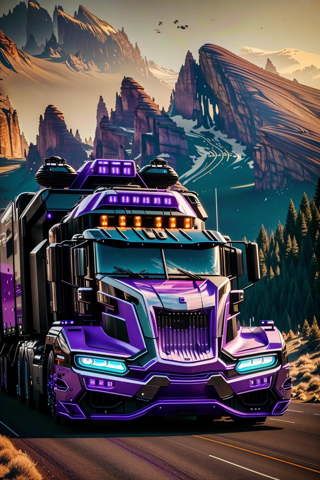 <lora:futruk_v2:1>masterpiece, highly detailed photorealistic 8k raw photo, best cinematic quality, volumetric lighting and shadowsAdvent Purple futruk, ground vehicle, monochrome, motor vehicle, outdoors, scenery, truck, window, futuristic science fiction(cave background:1.2)