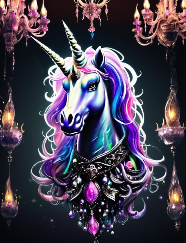 h4l0w3n5l0w5tyl3DonMD4rk detailed Unicorn, Ephemeral, Gummy Worms, Haunted Chandeliers, Face Painting,  <lora:h4l0w3n5l0w5tyl3DonMD4rk_v1.1-000008:0.85>