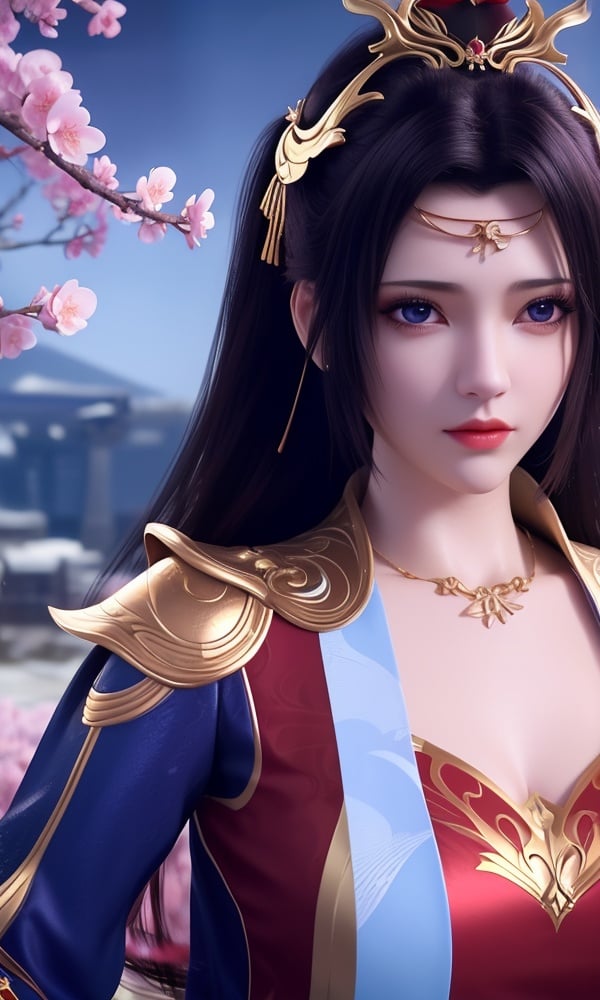 (,1girl, ,best quality, )<lora:DA_云韵V3-婚服-斗破苍穹:0.6>,, ,masterpiece,fantasy, realistic,science fiction,mole,,ultra realistic 8k cg, flawless,tamari \(flawless\), medium breasts,cherry blossoms,,night, night sky, crescent moon, moonlight,,(facing viewer, looking at viewer, , ),  (()), (),