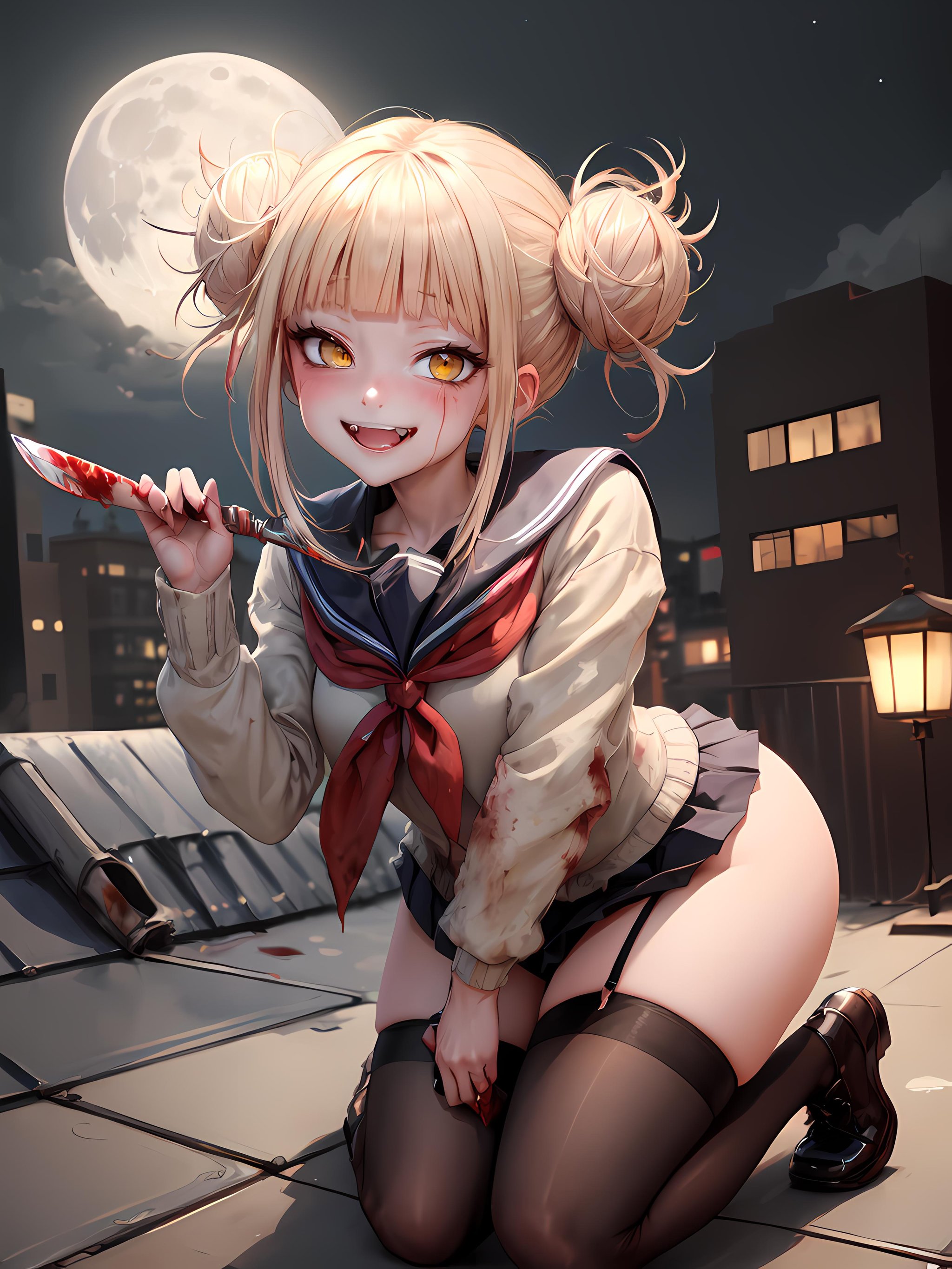 masterpiece, top quality, best quality, 1girl, (above angle), erotic, (nsfw), <lora:TogaHimiko:1>, Toga, (yellow eyes), (crazed eyes), (ahegao)