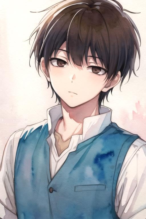 masterpiece, best quality, sketch, 1boy, solo, male focus, looking at viewer, , , (watercolor illustration, soft pastel colors:1.1), , <lora:yukito_urabe:0.72>, yukito_urabe, black hair, brown eyes, , , , ,