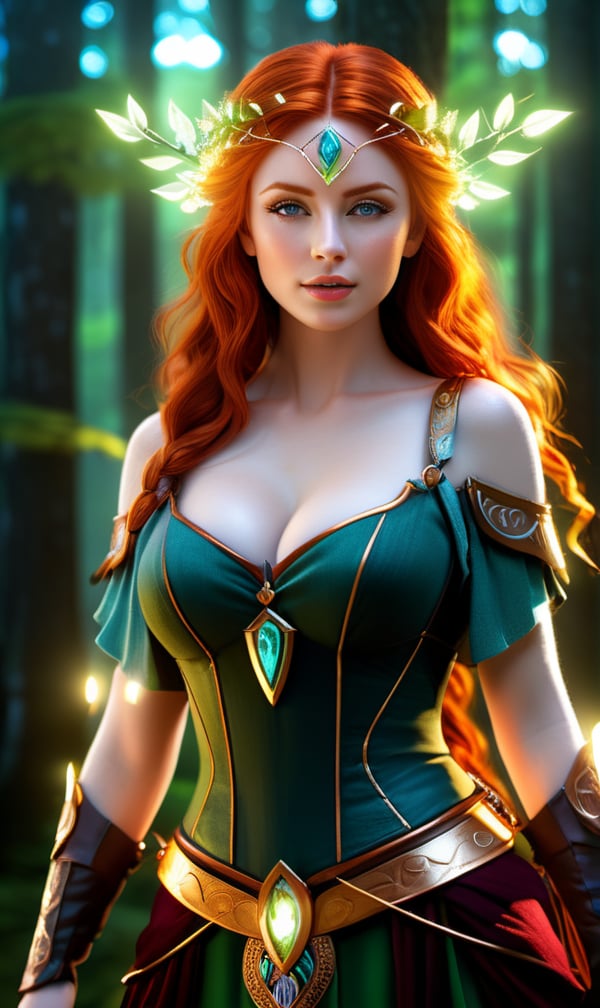 a young redhead woman druid,  realistic shaded Perfect face,  fine detail on Tensor.Art