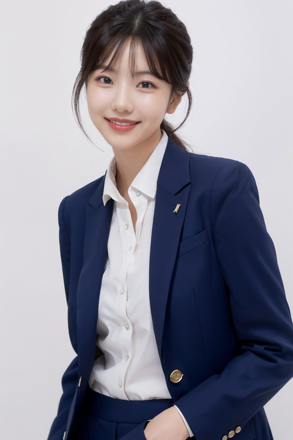 1girl, 
,white_background,business suit,Smiling
