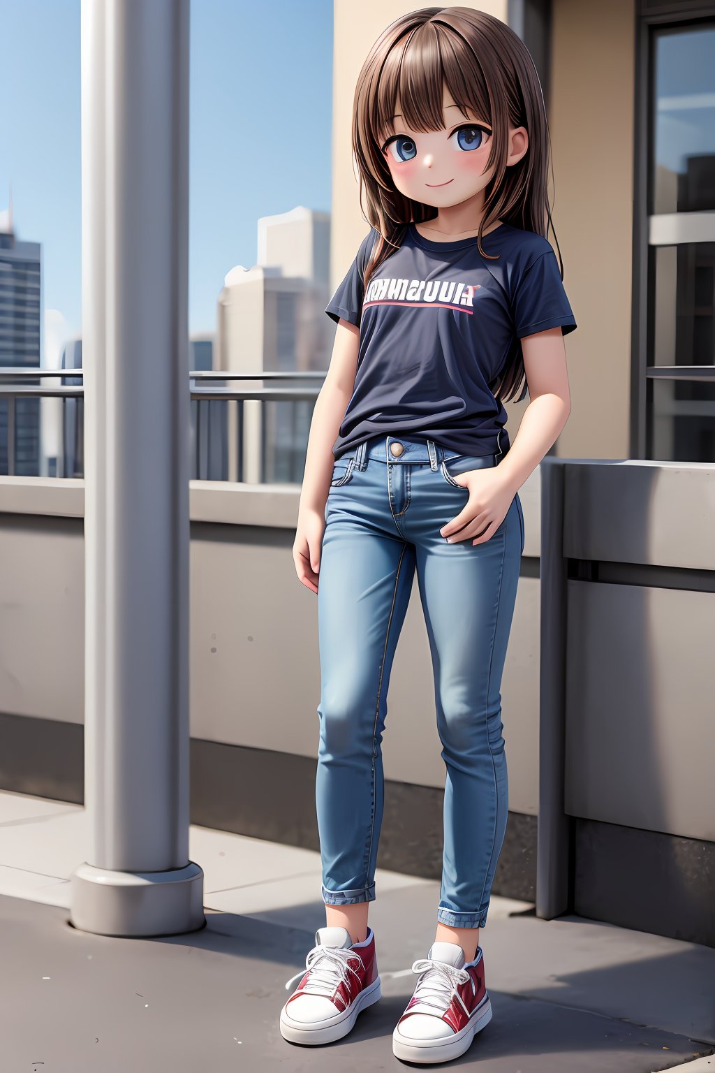 (absurdres, highres, ultra detailed, high resolution: 1.1)
BREAK
1 girl, solo, smile, on the big city,
BREAK
shirt, denim pants, sneakers,
BREAK
nice hands, perfect hands,