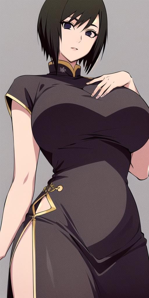 <lora:shizuneV3:0.7> shizune_naruto, huge_breasts, standing, solo, china_dress, masterpiece, best quality, detailed face, detailed eyes, highres,