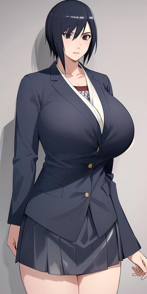 <lora:shizuneV3:0.7> shizune_naruto, huge_breasts, standing, solo, skirt_suit, masterpiece, best quality, detailed face, detailed eyes, highres,