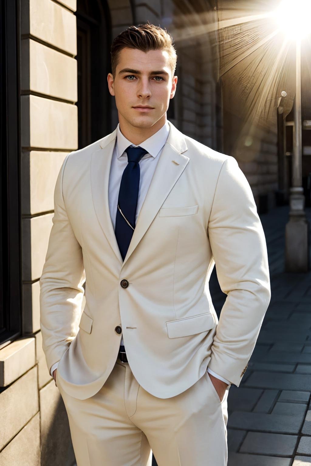 a Curvy European man male, standing, wearing a business suit, relaxed, natural skin, detailed skin, (freckles:0.2), (pores:0.2), hdr, sharp focus, (diffuse light:1.3), (soft light:1.5), global illumination,