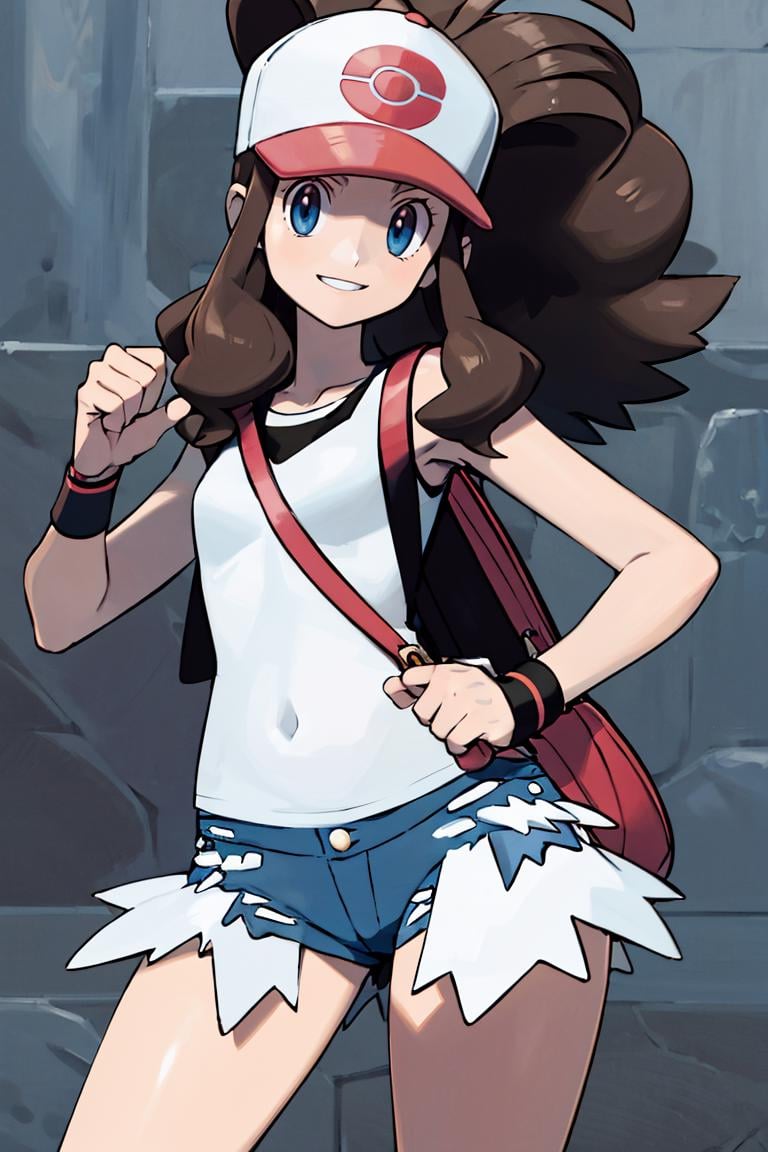 <lora:Sugimori_Ken_Style_v1:0.8>, ((masterpiece,best quality)), absurdres, long hair,   <lora:hilda1-000010:1>,  solo, smile, def1, solo, smiling, looking at viewer, cowboy shot,  cinematic composition, contrapposto, backpack