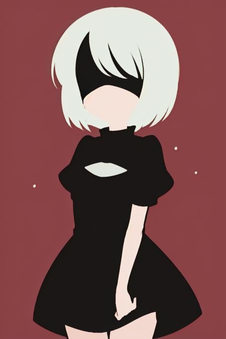 <lora:anime_minimalist_v1-000020:0.9>, anime minimalist, 1girl, solo, <lora:2bNierAutomataLora_v2b:0.5>, yorha no. 2 type b, black blindfold, black dress, black hairband, white hair,