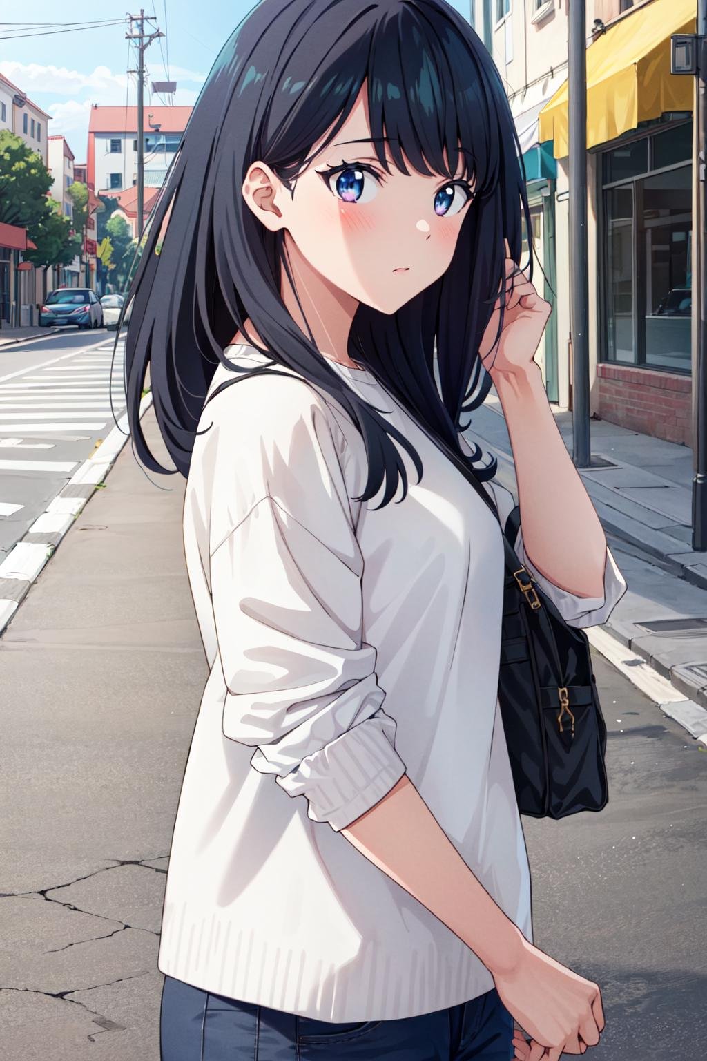 masterpiece, best quality,1girl,highres,rikka,takarada rikka,bangs, <lora:rikka_v4-000010:0.7>,casual, street,