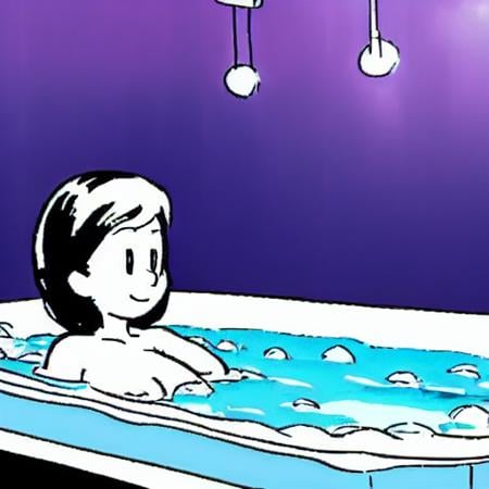 a cartoon beautiful woman in a bathtub,  bubble bath,  art by by Oliver DR on Tensor.Art