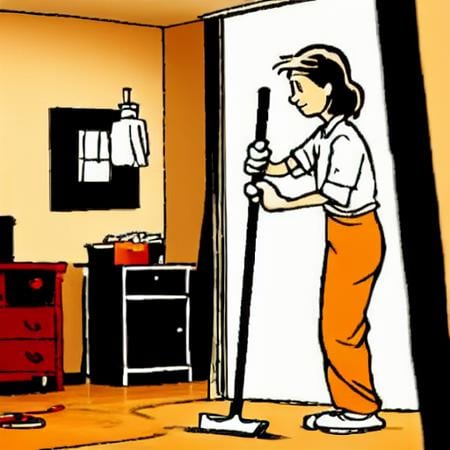 a cartoon mom cleaning house,  art by by Oliver DR on Tensor.Art