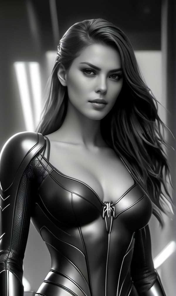 (((SpiderWoman))) Cyberpunk 2077,  black and white still,  digital Art by BooAImagery on Tensor.Art