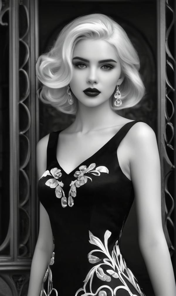 1girl,  art nouveau,  Black and white dress by BooAImagery on Tensor.Art