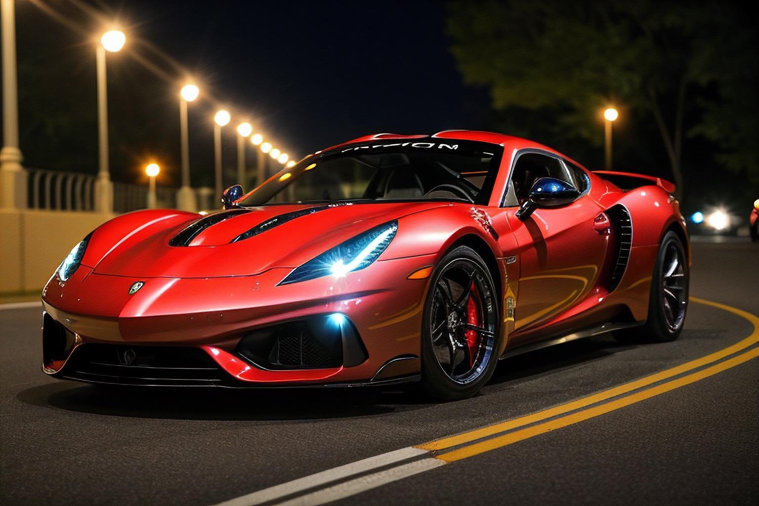 luxury exotic sports car night photography casino driveway 200mm zoom lens f/1.4 (masterpiece:1.2) (photorealistic:1.2) (bokeh) (best quality) (detailed skin:1.3) (intricate details) (8k) (HDR) (analog film) (canon d5) (cinematic lighting) (sharp focus)