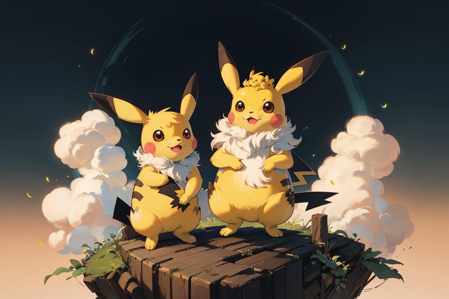 A pikachu, masterpiece,{{{best quality}}},(illustration)),{{{extremely detailed CG unity 8k,Brilliant light,cinematic lighting,long_focus,Leonardo Style, Sunbird, background , illustration,vector art,Furry,forest ,fluffy,detailed,cute,