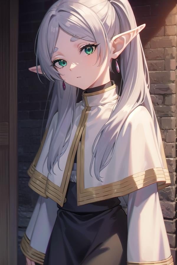 frieren, <lyco:frierenv2-lyco-nochekaiser:1>,frieren, long hair, twintails, (green eyes:1.5), grey hair, pointy ears, elf,BREAK shirt, long sleeves, jewelry, pantyhose, earrings, striped, black pantyhose, capelet, striped shirt,BREAK outdoors, sky, nature,BREAK looking at viewer, (cowboy shot:1.5),BREAK <lyco:GoodHands-beta2:1>, (masterpiece:1.2), best quality, high resolution, unity 8k wallpaper, (illustration:0.8), (beautiful detailed eyes:1.6), extremely detailed face, perfect lighting, extremely detailed CG, (perfect hands, perfect anatomy),