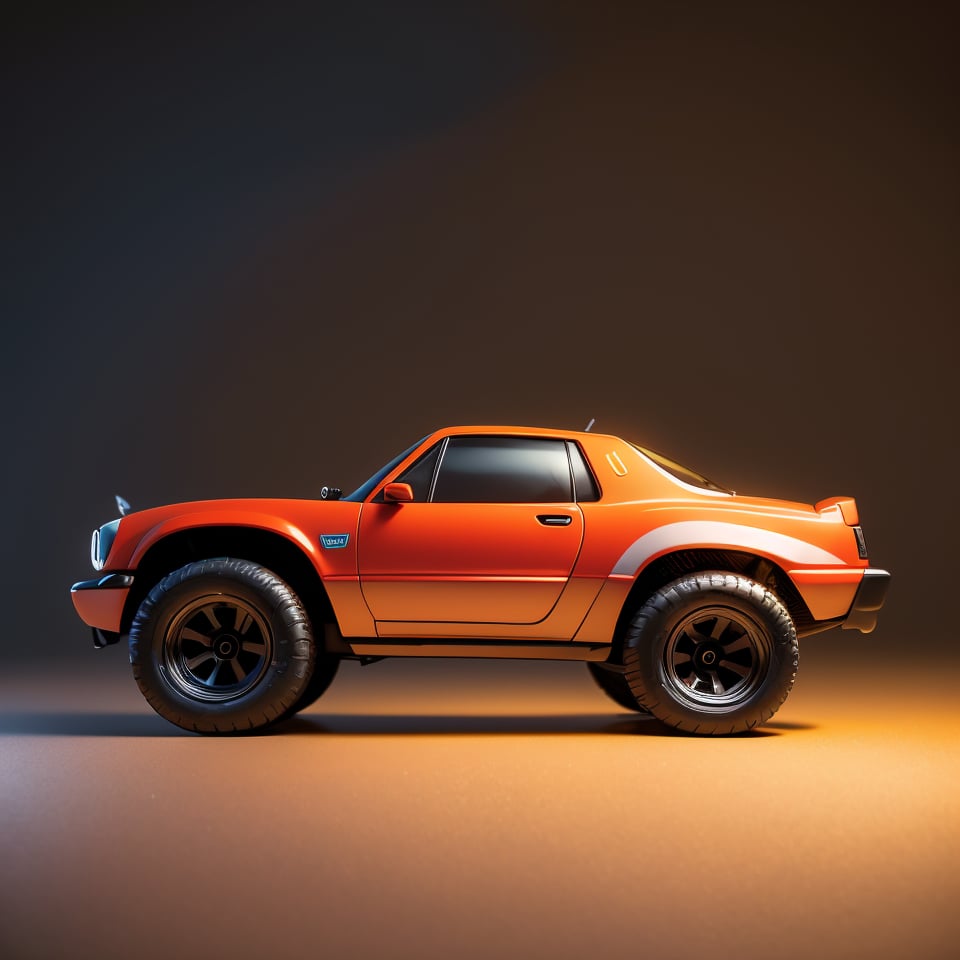 Realistic 8K rendering,  (RC car:1.1),  Simple studio background,  Studio lighting for a cinematic look,  Dynamic and photo-realistic,  Capturing the RC car in real-life detail.