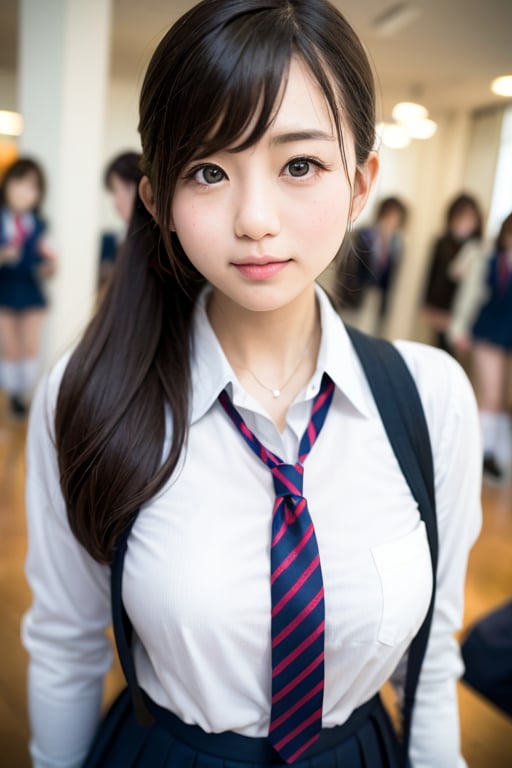 arafed asian woman in a school uniform posing for a picture, japanese girl school uniform, a hyperrealistic schoolgirl, japanese school uniform, hyperrealistic schoolgirl, wearing japanese school uniform, smooth white tight clothes suit, girl wearing uniform, wearing school uniform, realistic schoolgirl, wearing a shirt with a tie, wearing in shirt, jk uniform, school girl