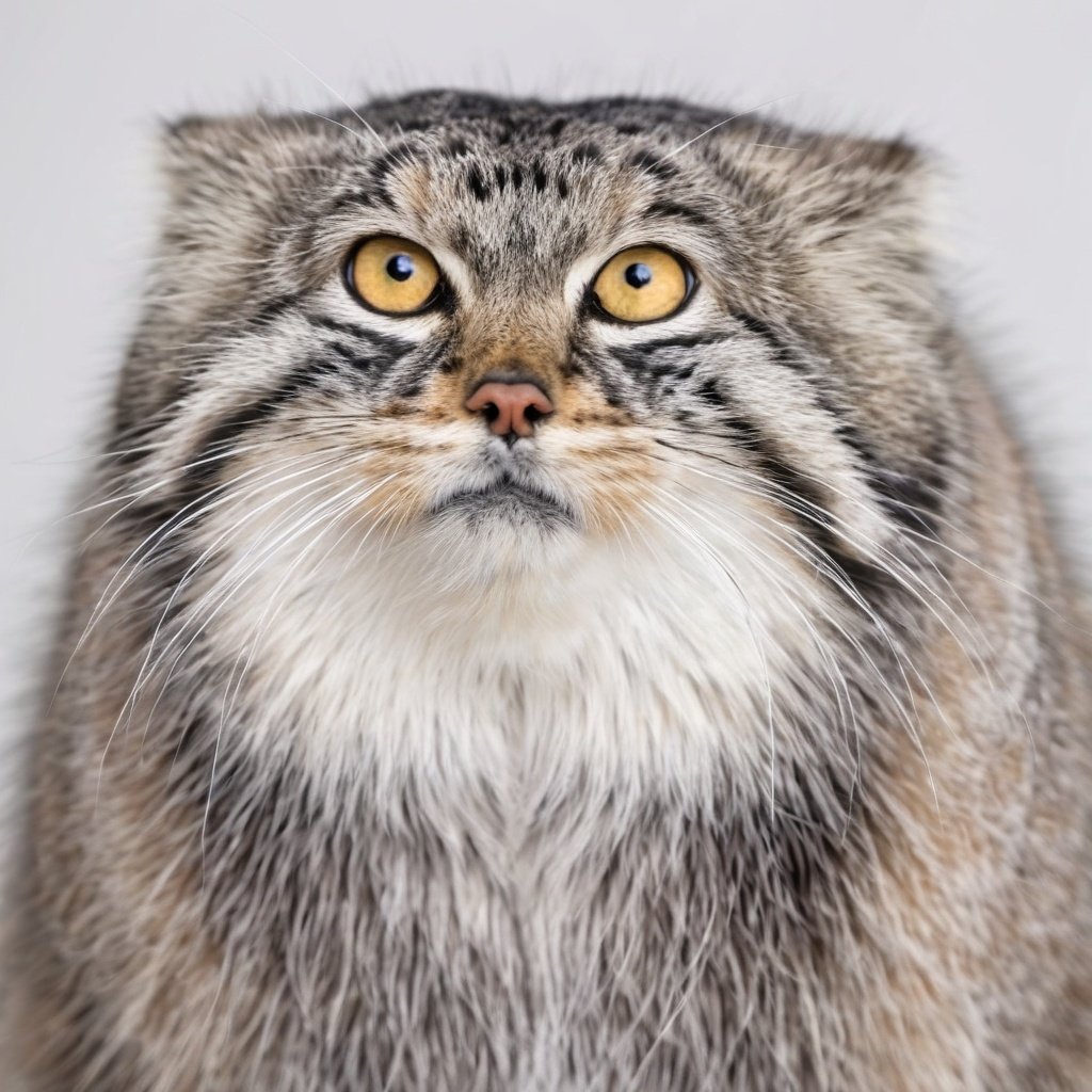 Chubby pallas's cat,funny face Grimacing,showing tiredness or contentment,4K HD hi-res photo,realistic Hasselblad photography,natural light,white background<lora:manul:0.8>,