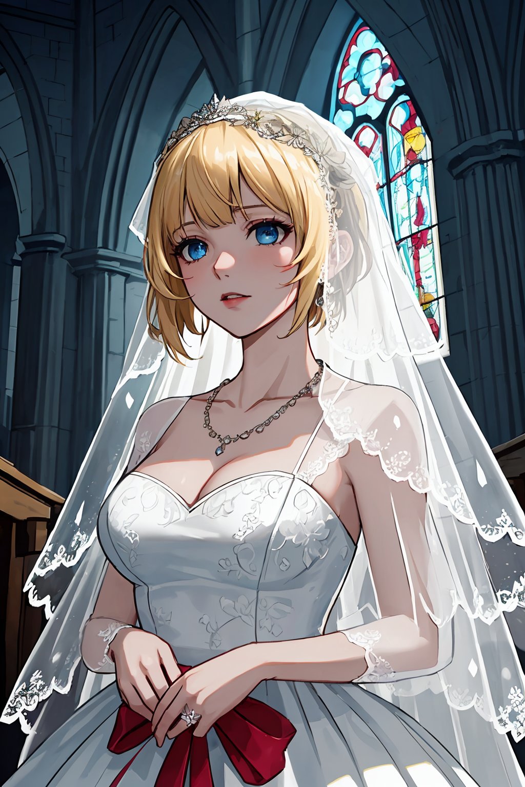 (best quality:1.2), (hyper detailed), 

Best quality,masterpiece,ultra high res,1girl,gun,dress,blonde hair,veil,solo,jewelry,blood,necklace,blue eyes,blood on clothes,snow,bridal veil,wedding dress,(covered in on artstation,FAN ART,colourful,beautiful,artstation,film mood,dramaticoppressive lighting,shadows,cinematic atmosphere,sharp focus,worksafe,norfleet,rain,,,,indoors,church,