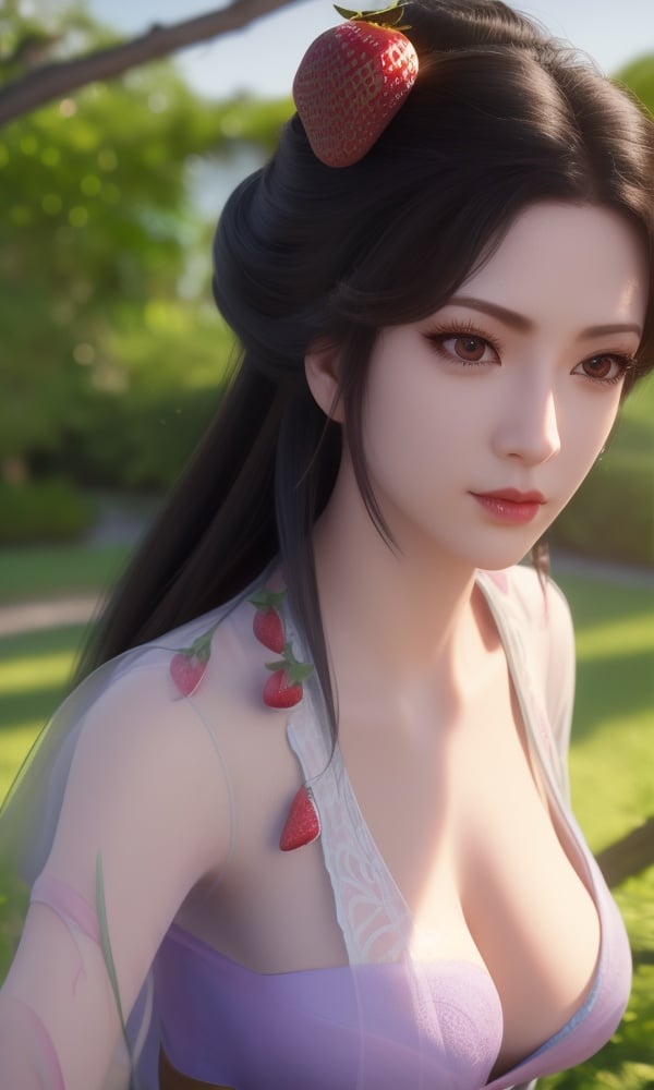 (,1girl, ,best quality, )<lora:DA_南宫婉-凡人修仙传:0.8>,, ,masterpiece, fantasy, realistic,science fiction,mole, ultra realistic 8k cg, ,tamari \(flawless\),  medium breasts  ,strawberry blossoms      (()), (),