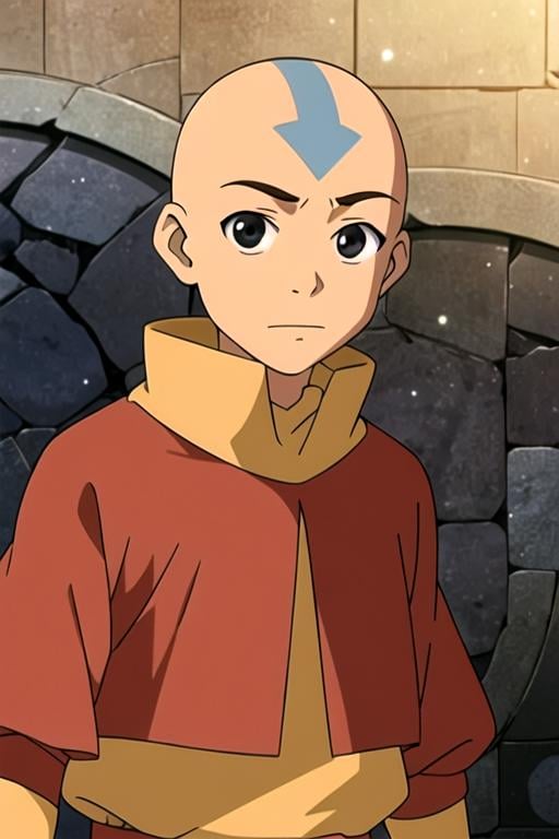 masterpiece, best quality, , 1boy, solo, male focus, looking at viewer, upper body, , anime coloring, , <lora:aang_avatar:0.70>, aang_avatar, bald, black eyes