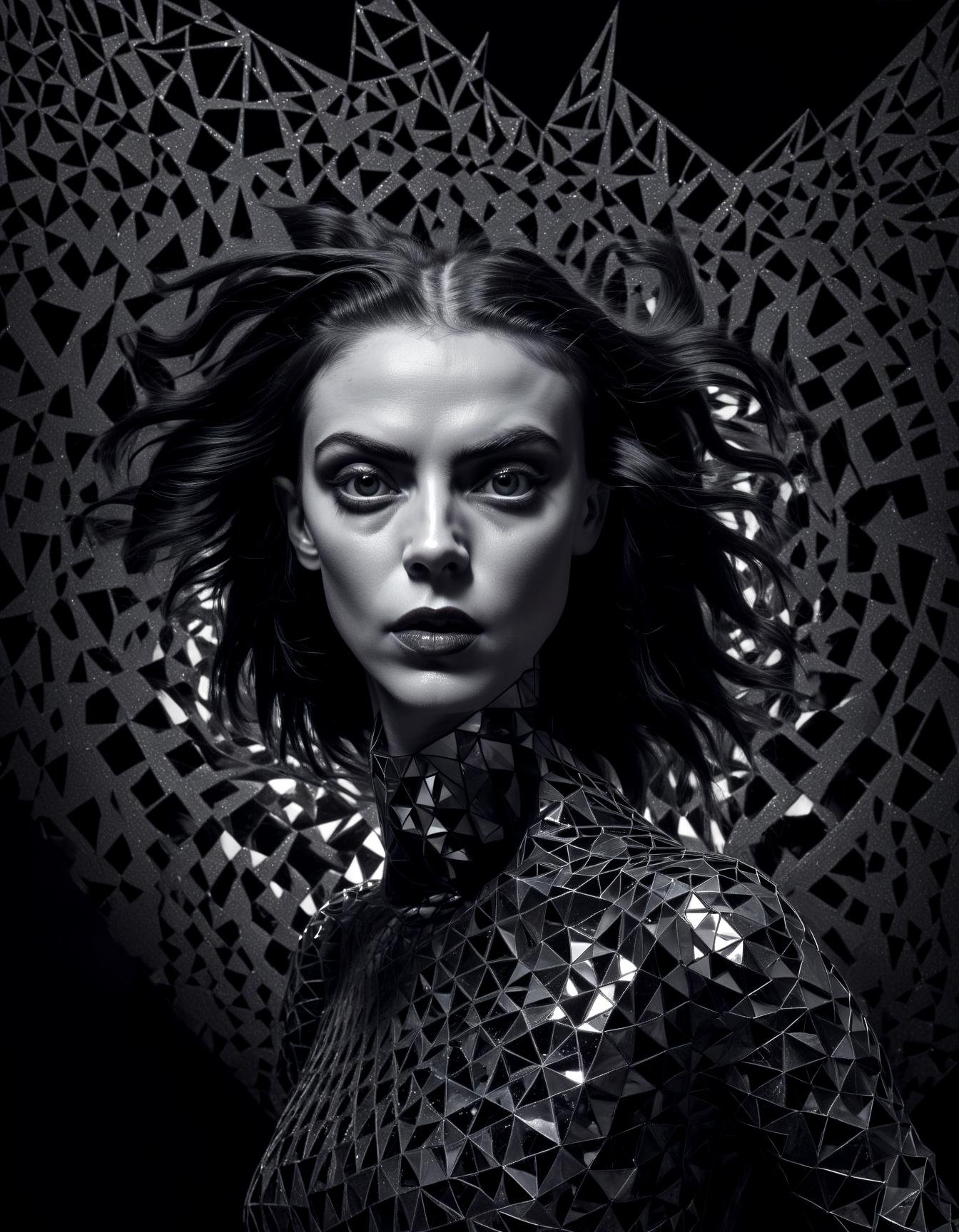 portrait Twisted geometric patterns,  kaleidoscopic nightmares,  shattered illusions by DennisSchöneberg on Tensor.Art