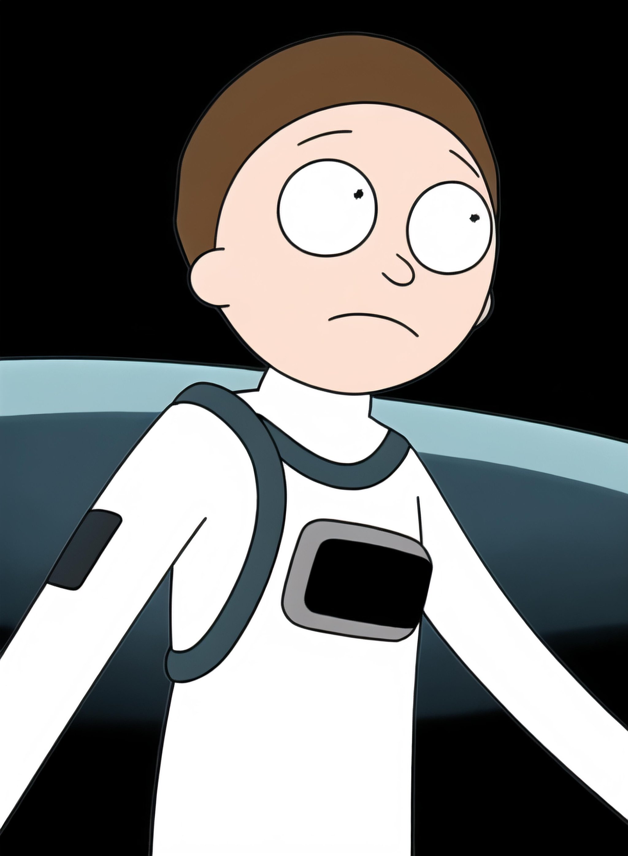 <lora:rick_and_morty_characters:0.7> rm_style, morty_smith, 1boy, solo,  upper body, space suit