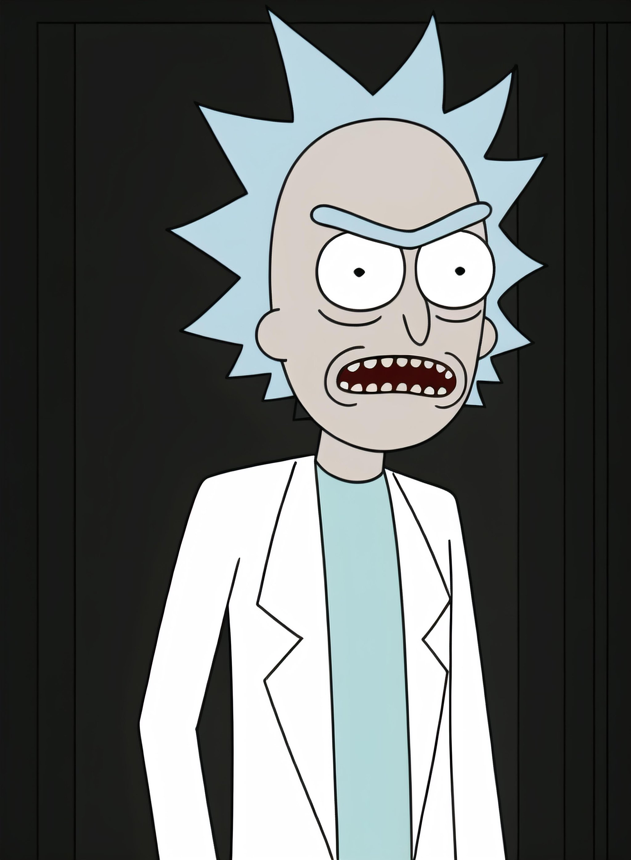 <lora:rick_and_morty_characters:0.7> rm_style, rick_sanchez, 1boy, solo,  upper body, saliva, angry