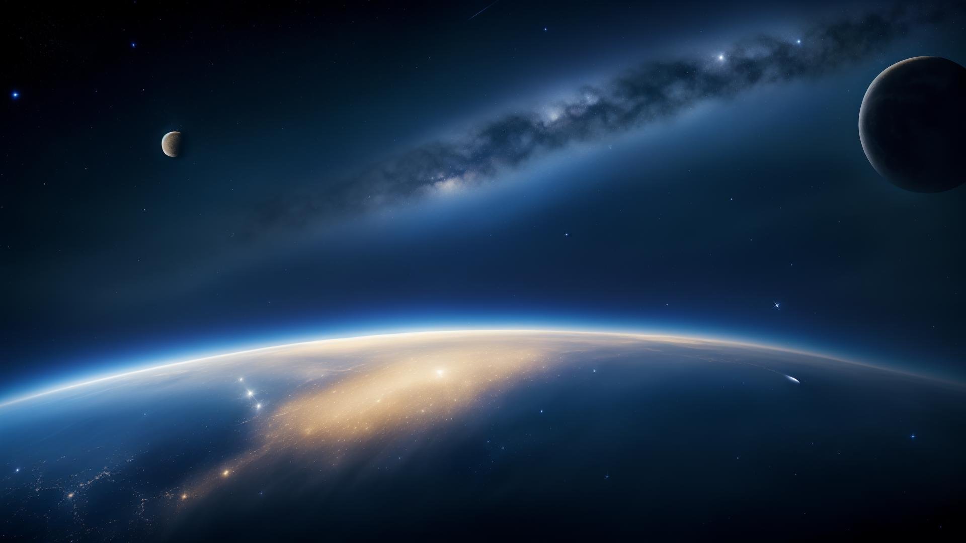 sky, no humans, night, moon, star \(sky\), scenery, starry sky, realistic, space, planet, earth \(planet\), galaxy