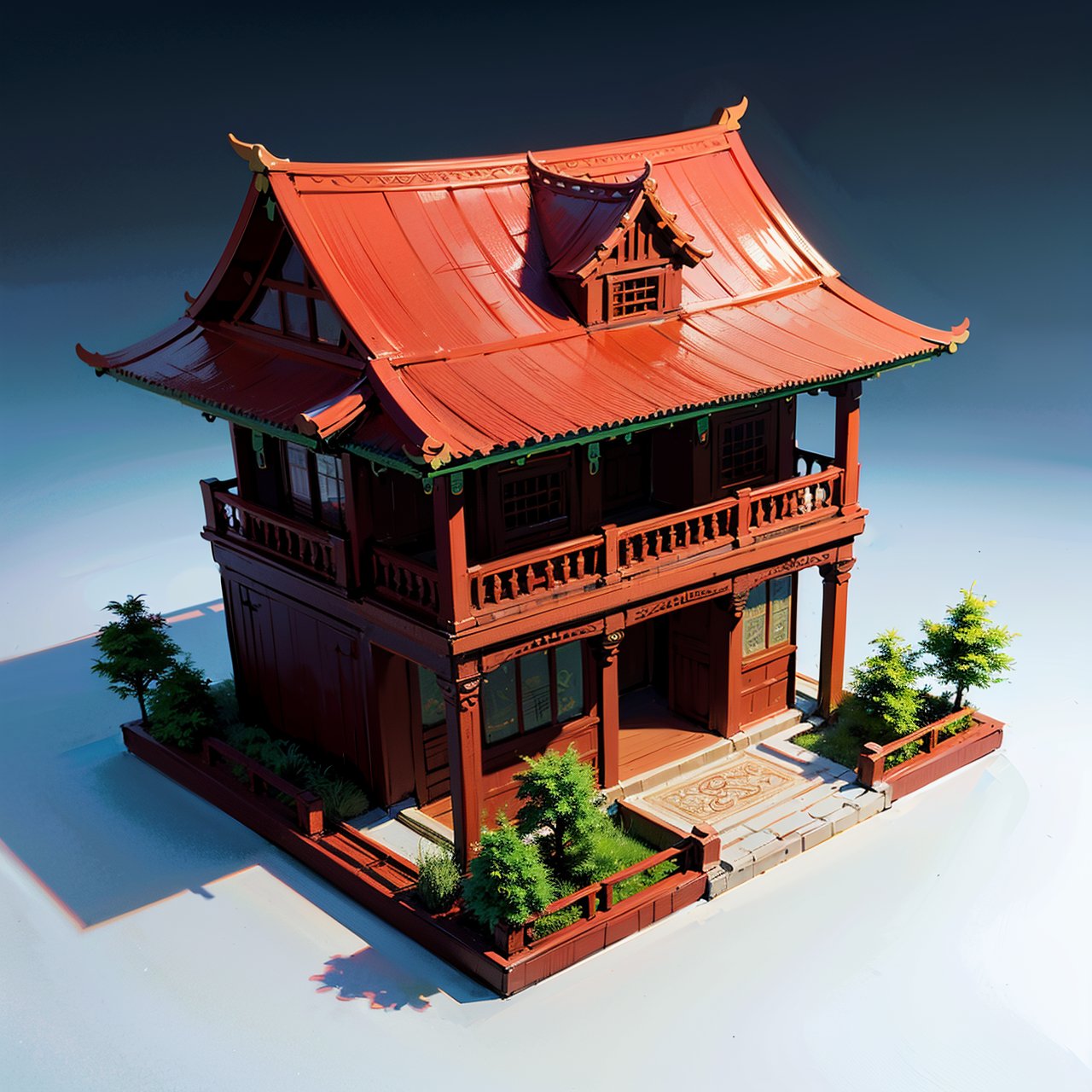 best quality,(masterpiece:1.1),chinese house,isometric view,high resolution,detailed details,simple background,