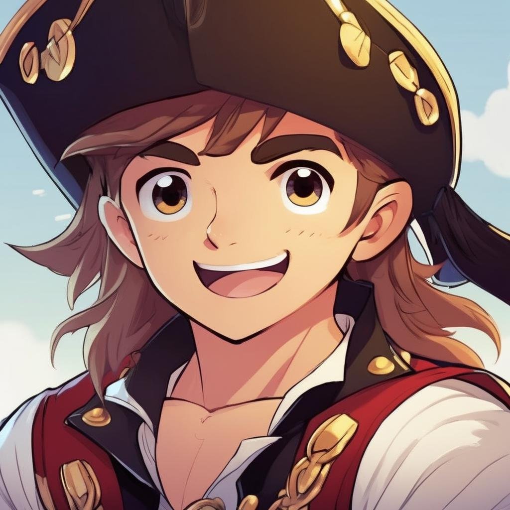 A cute pirate boy wearing a pirate hat ,ExCRedmAF <lora:ExplosionCartoon-ExCRedmAF:1>