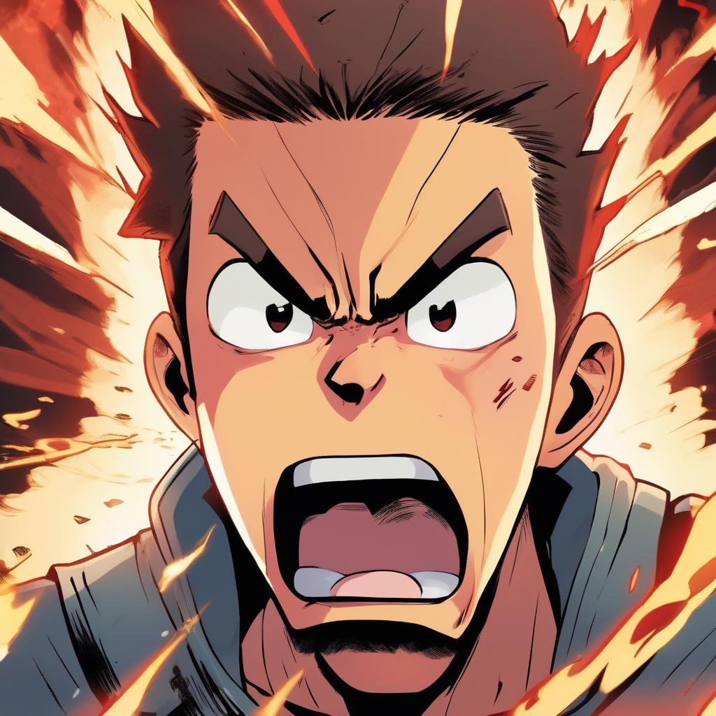 A angry boy, explosive scene, close-up  ,ExCRedmAF <lora:ExplosionCartoon-ExCRedmAF:1>