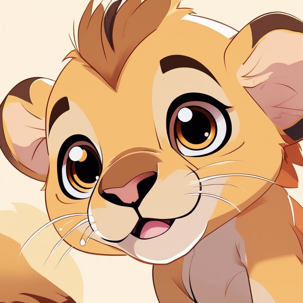 A cute baby lion, close-up, , in the style of ExCRedmAF <lora:ExplosionCartoon-ExCRedmAF:1>