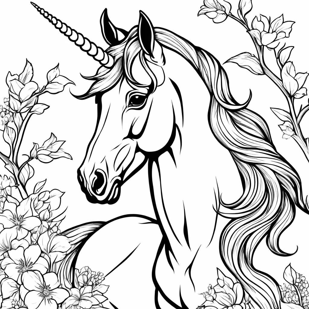 a beautiful drawing of unicorn, black and white, black & white,ColoringBookAF,  <lora:ColoringBook:1>