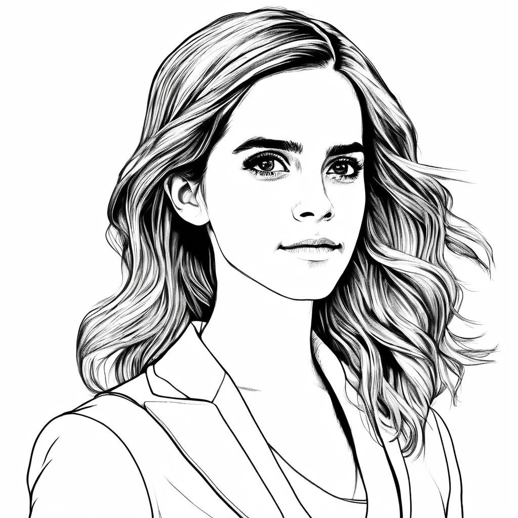 a beautiful drawing of Emma Watson, black and white, black & white,ColoringBookAF,  <lora:ColoringBook:1>