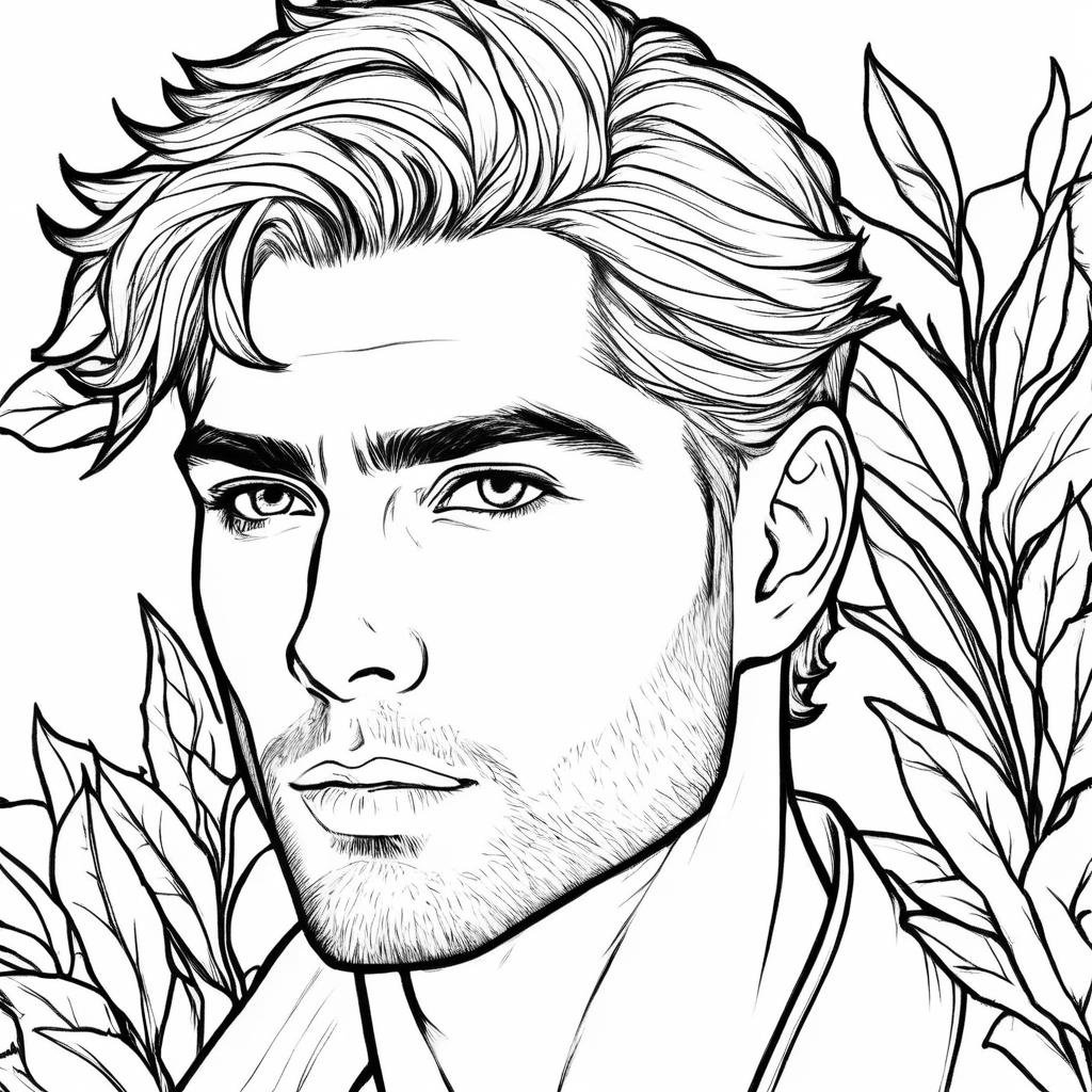 A beautiful man, close-up, portrait, beautiful, cinematic,,Coloring Book, ColoringBookAF, <lora:ColoringBookRedmond-ColoringBook-ColoringBookAF:1>