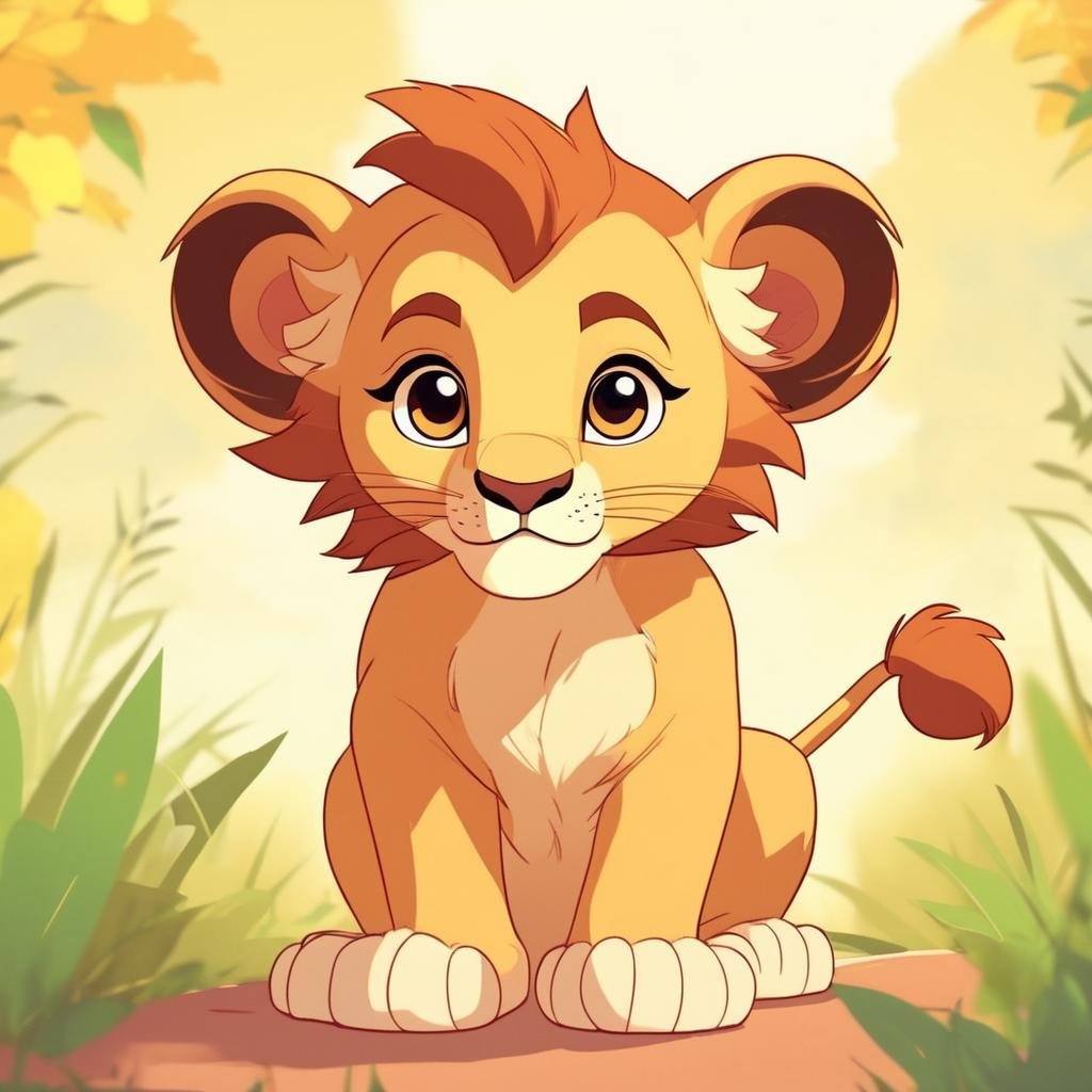 A cute baby lion, close-up,,Cute Cartoon,CuteCartoonAF,<lora:CuteCartoonRedmond-CuteCartoon-CuteCartoonAF:1>