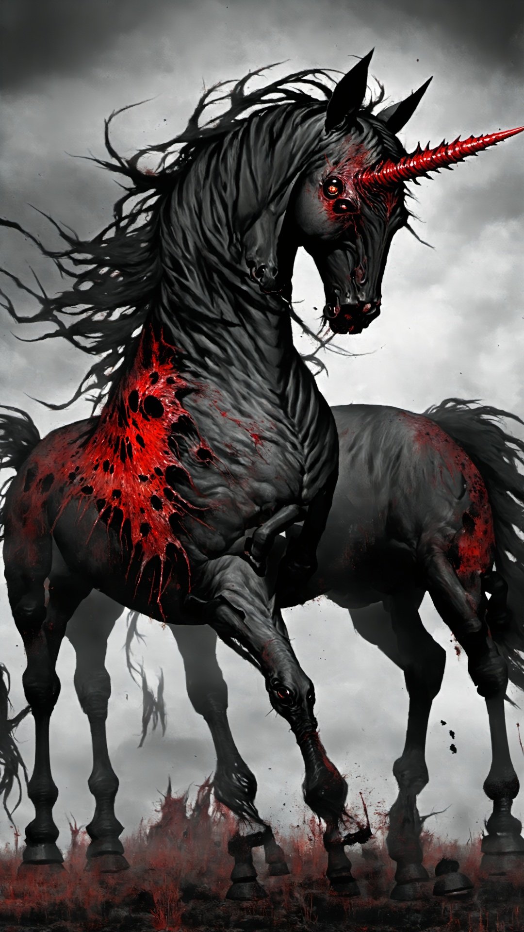 (Apocalyptic World: 1.5) (Aberration) (Biochemical Art) (Apocalyptic Novel) This monster has the body of a horse and the horn of a unicorn, but there are poisonous spines growing on the horns, and the skin is dark black, covered with scars and foul-smelling sores . Its eyes are blood red, its body has a strong carapace, its four hooves have sharp hooves, and it exudes a poisonous smell.