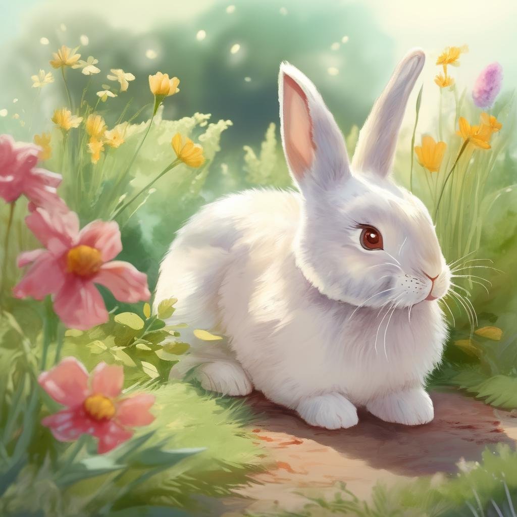 Cuddly Rabbit,  Windy Weather,  Garden Landscape by artificialguybr on Tensor.Art