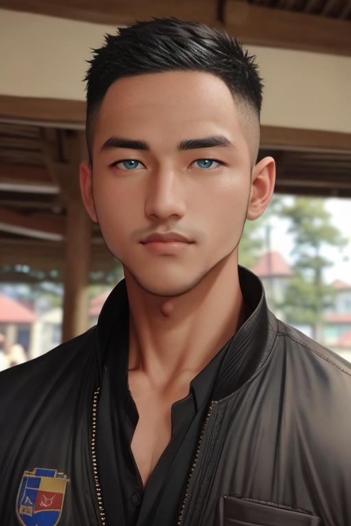 masterpiece, best quality, highres, realistic, (((1man))), muscular, hunky warrior, detailed facial features, beefy body, muscular male, gorgeous eyes, big bulge, (full body shot:1.4), medieval town square, <lora:syahnk128-05:1>, face of syahnk,handsome,masculine,skin pore,high detail face, eye view camera, from front side